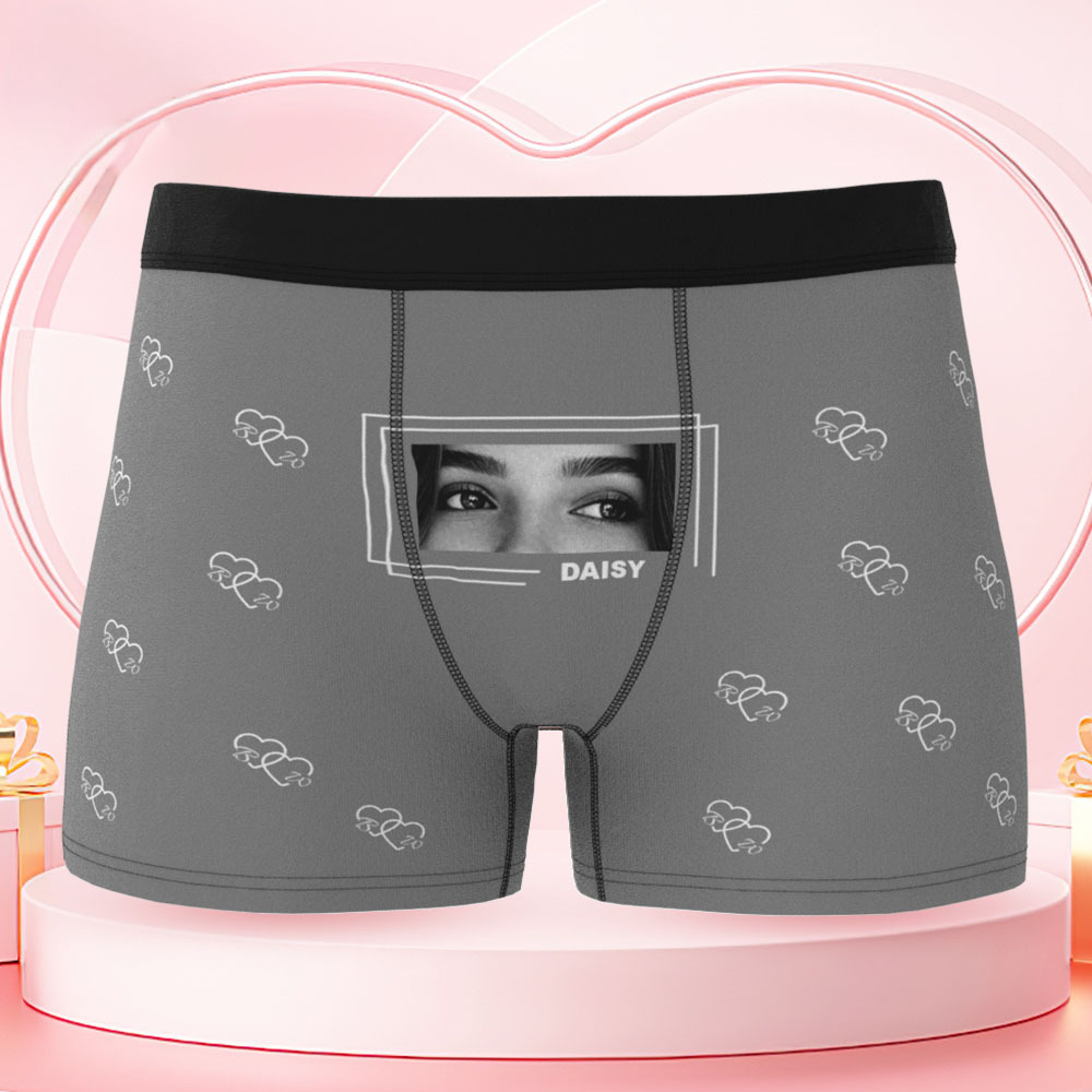 Vos Yeux Sur Son Sous-vêtement, Boxers Personnalisés Pour Hommes, Boxers Personnalisés Avec Imprimé Yeux, Cadeau Romantique Et Amusant Pour Votre Petit Ami - MaPhotocaleconFr