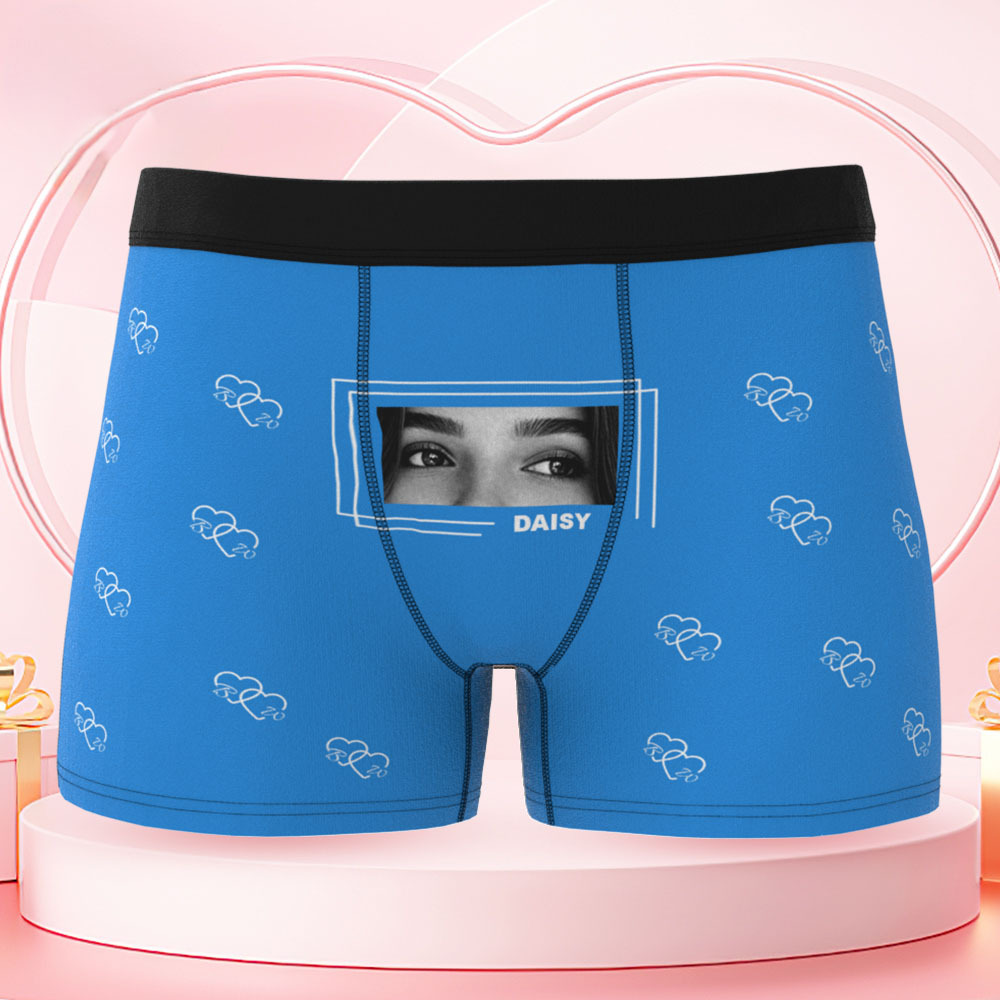 Vos Yeux Sur Son Sous-vêtement, Boxers Personnalisés Pour Hommes, Boxers Personnalisés Avec Imprimé Yeux, Cadeau Romantique Et Amusant Pour Votre Petit Ami - MaPhotocaleconFr