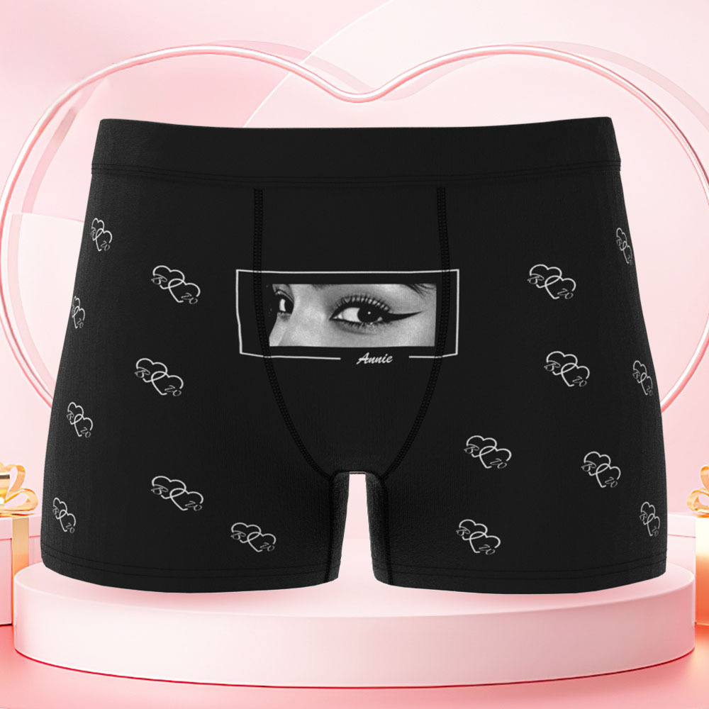 Vos Yeux Sur Son Sous-vêtement, Boxers Personnalisés Pour Hommes, Boxers Personnalisés Avec Imprimé Yeux, Cadeau Romantique Et Amusant Pour Votre Petit Ami - MaPhotocaleconFr