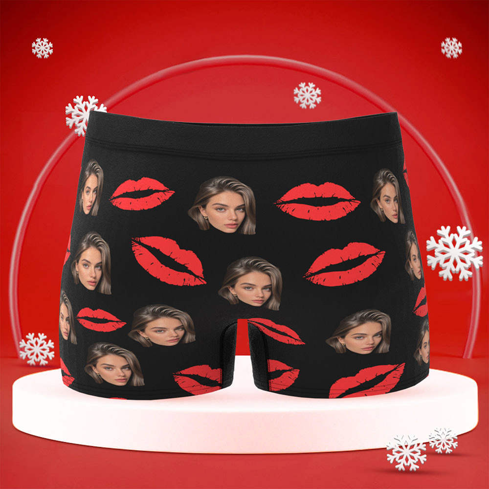 Culotte Photo Personnalisée Avec Lèvres Rouges - Cadeau Sexy Personnalisé Pour Couples - Culotte De Noël Personnalisée Avec Photo - MaPhotocaleconFr