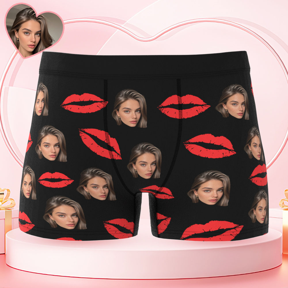 Culotte Photo Personnalisée Avec Lèvres Rouges - Cadeau Sexy Personnalisé Pour Couples - Culotte De Noël Personnalisée Avec Photo - MaPhotocaleconFr