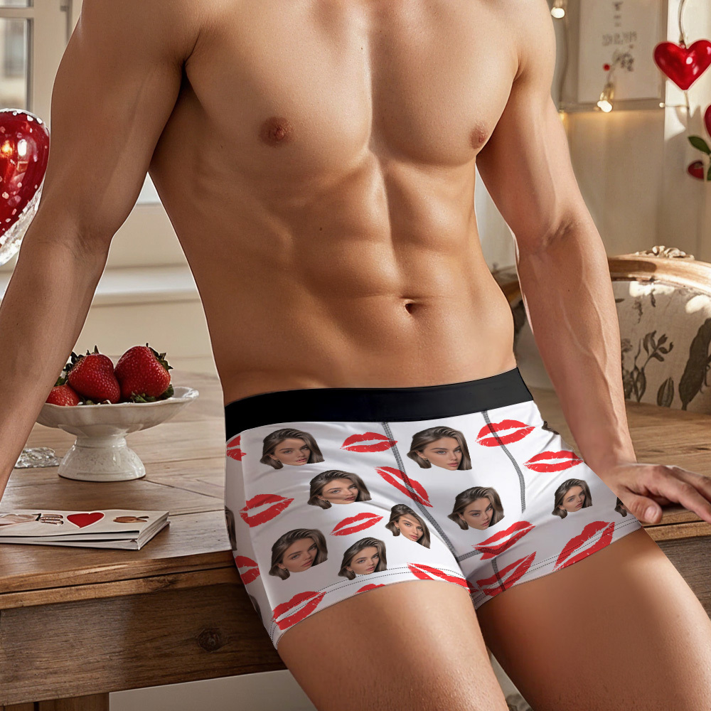 Culotte Photo Personnalisée Avec Lèvres Rouges - Cadeau Sexy Personnalisé Pour Couples - Culotte De Noël Personnalisée Avec Photo - MaPhotocaleconFr