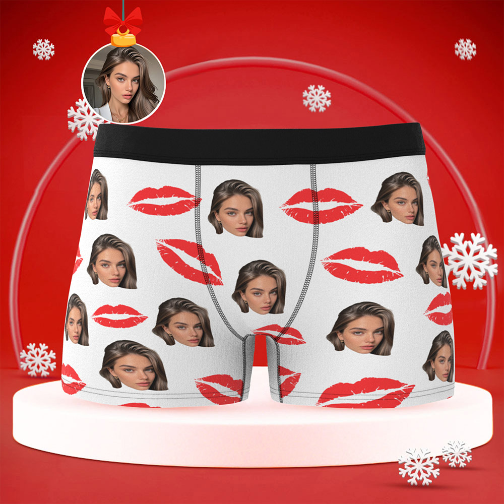 Culotte Photo Personnalisée Avec Lèvres Rouges - Cadeau Sexy Personnalisé Pour Couples - Culotte De Noël Personnalisée Avec Photo - MaPhotocaleconFr