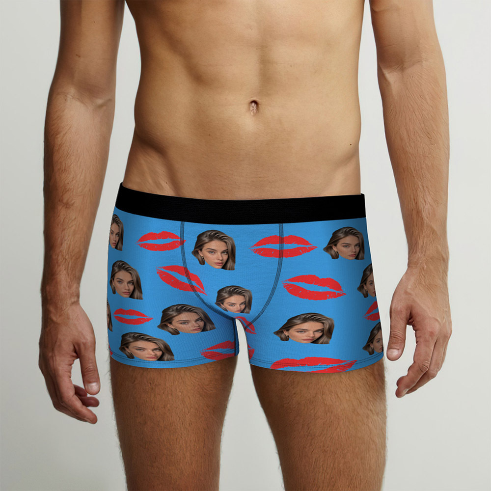 Culotte Photo Personnalisée Avec Lèvres Rouges - Cadeau Sexy Personnalisé Pour Couples - Culotte De Noël Personnalisée Avec Photo - MaPhotocaleconFr