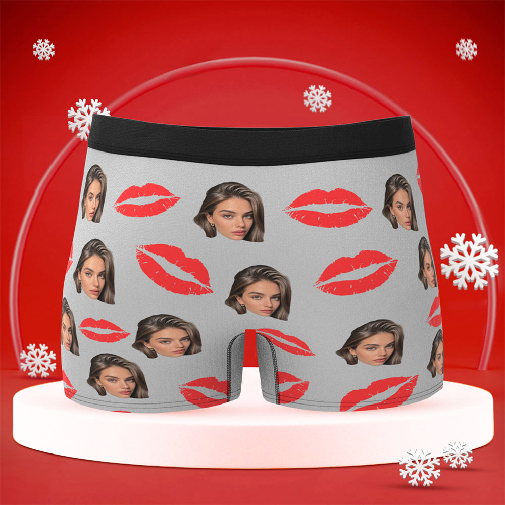 Culotte Photo Personnalisée Avec Lèvres Rouges - Cadeau Sexy Personnalisé Pour Couples - Culotte De Noël Personnalisée Avec Photo - MaPhotocaleconFr