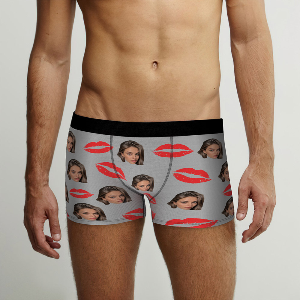 Culotte Photo Personnalisée Avec Lèvres Rouges - Cadeau Sexy Personnalisé Pour Couples - Culotte De Noël Personnalisée Avec Photo - MaPhotocaleconFr