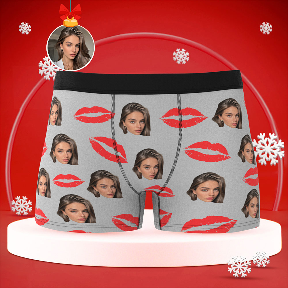 Culotte Photo Personnalisée Avec Lèvres Rouges - Cadeau Sexy Personnalisé Pour Couples - Culotte De Noël Personnalisée Avec Photo - MaPhotocaleconFr