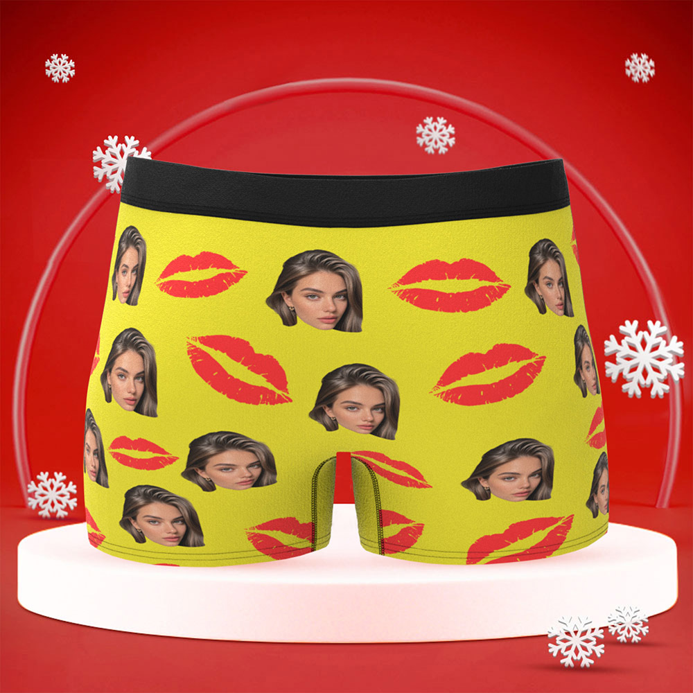 Culotte Photo Personnalisée Avec Lèvres Rouges - Cadeau Sexy Personnalisé Pour Couples - Culotte De Noël Personnalisée Avec Photo - MaPhotocaleconFr