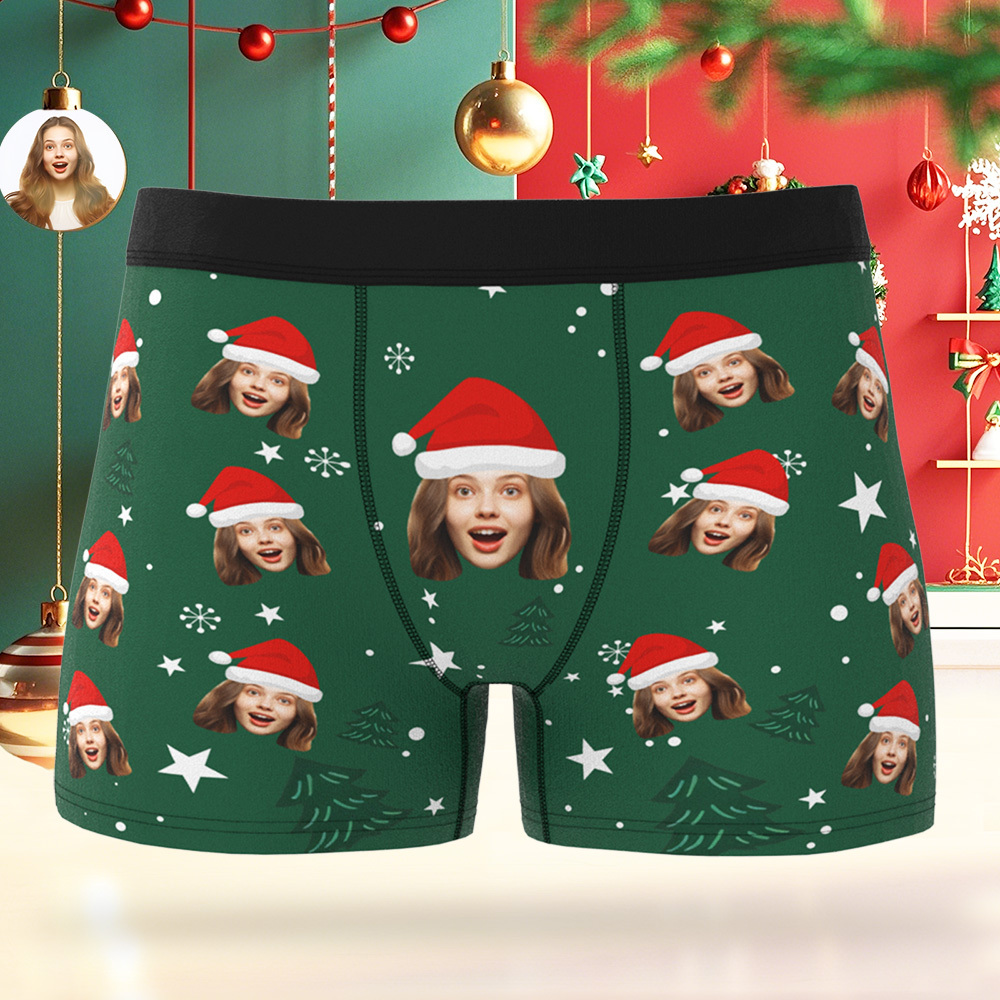 Boxers De Noël Personnalisés Pour Hommes Avec Visage, Le Cadeau De Noël Idéal Pour Votre Petit Ami, Mari Ou Couple. - MaPhotocaleconFr