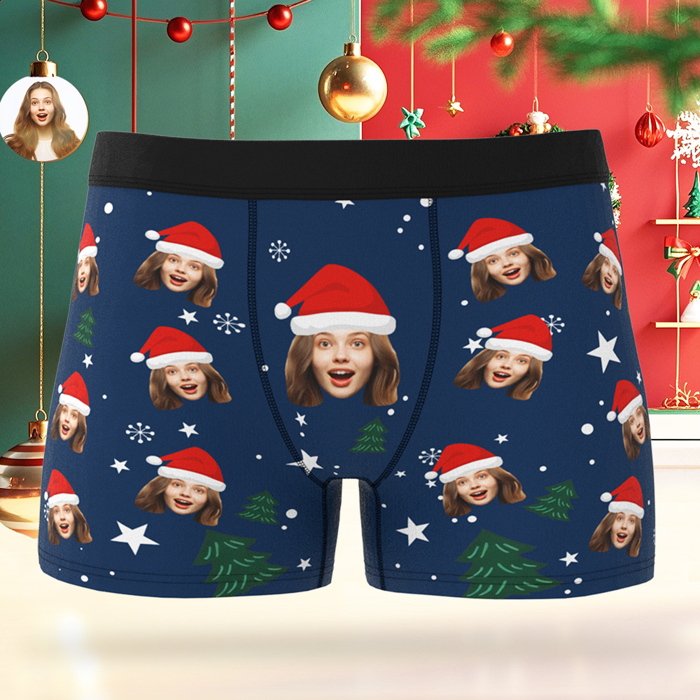 Boxers De Noël Personnalisés Pour Hommes Avec Visage, Le Cadeau De Noël Idéal Pour Votre Petit Ami, Mari Ou Couple. - MaPhotocaleconFr