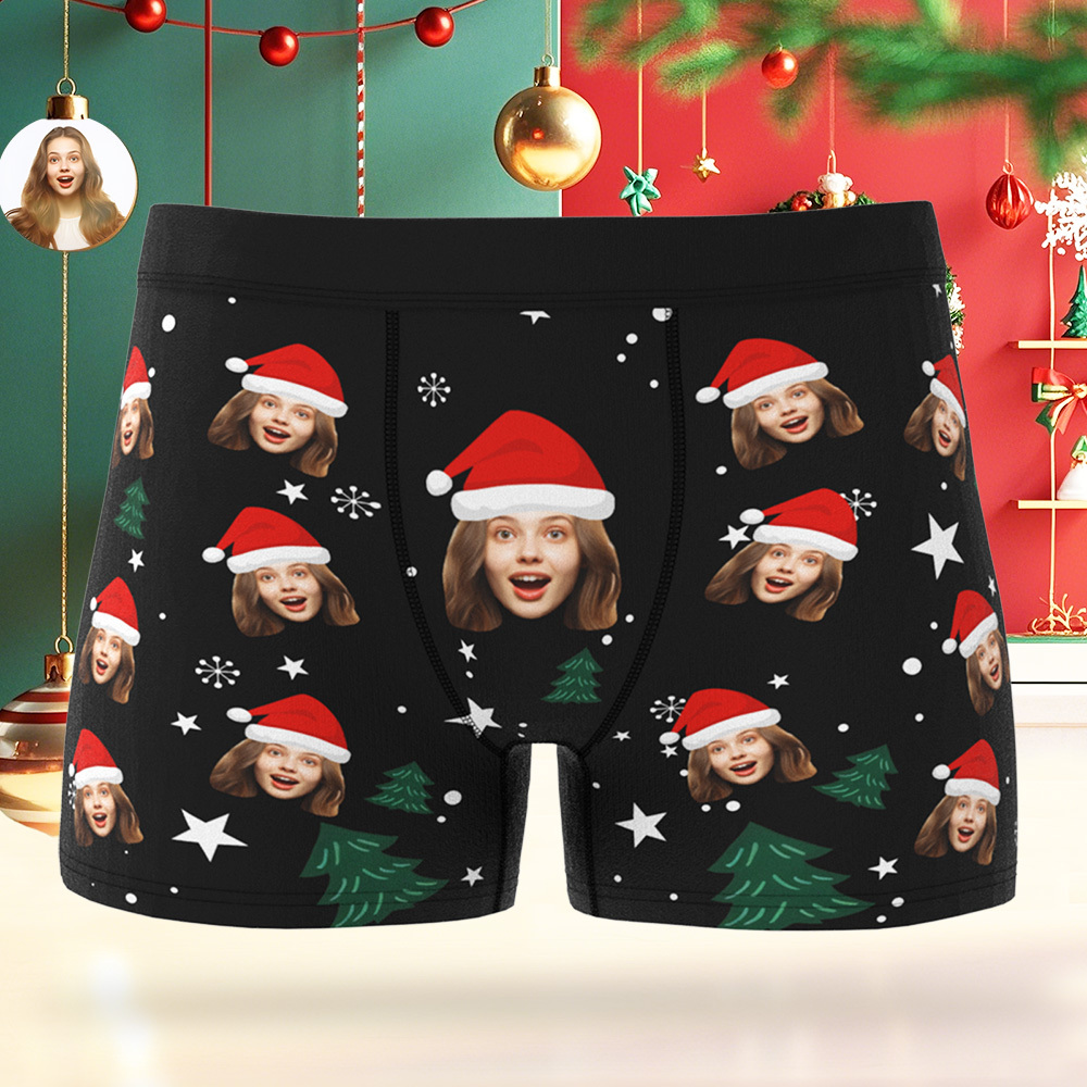Boxers De Noël Personnalisés Pour Hommes Avec Visage, Le Cadeau De Noël Idéal Pour Votre Petit Ami, Mari Ou Couple. - MaPhotocaleconFr