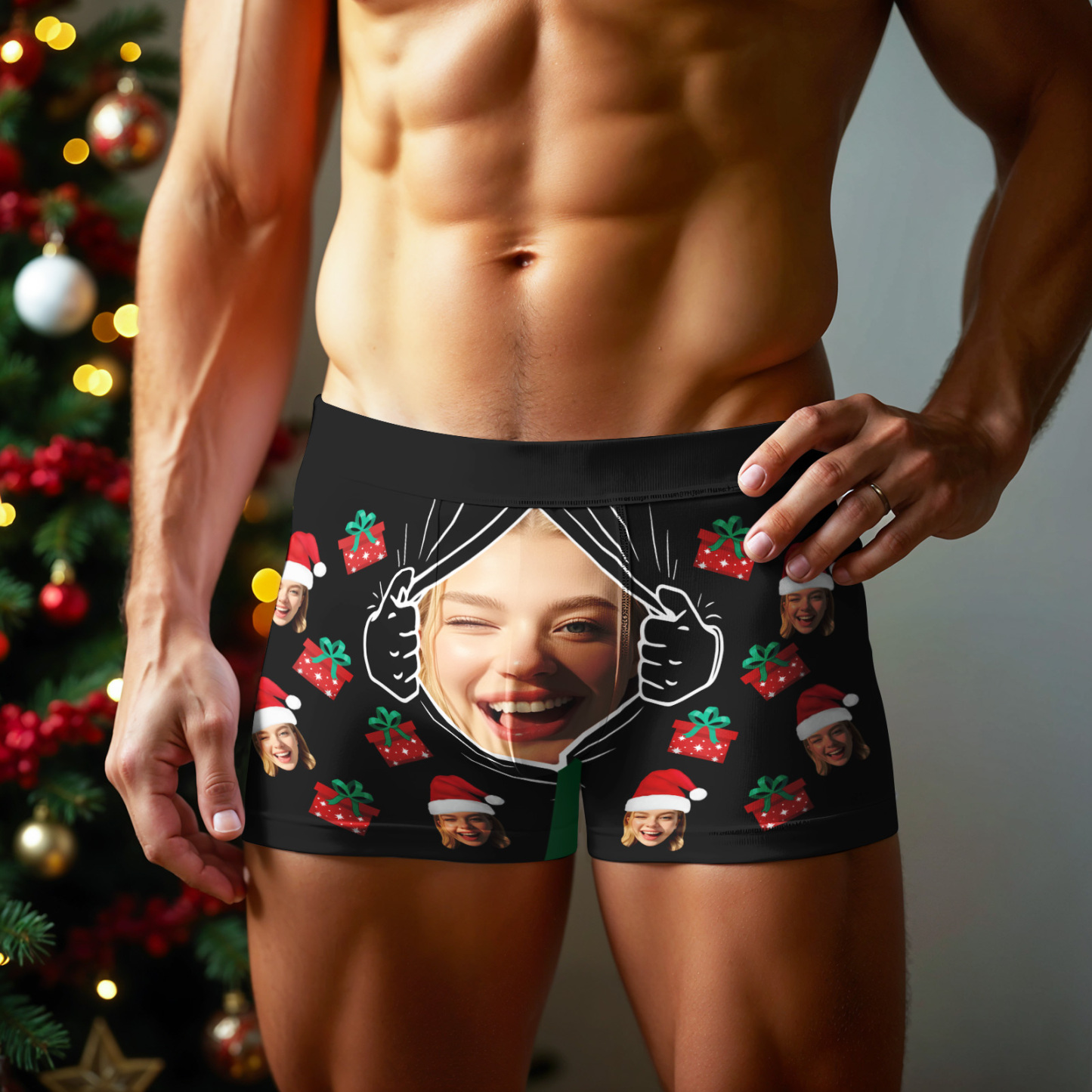 Boxers De Noël Personnalisés Pour Homme Avec Visage, Sous-vêtements Personnalisés Et Amusants À Offrir À Son Copain Ou Son Mari - MaPhotocaleconFr