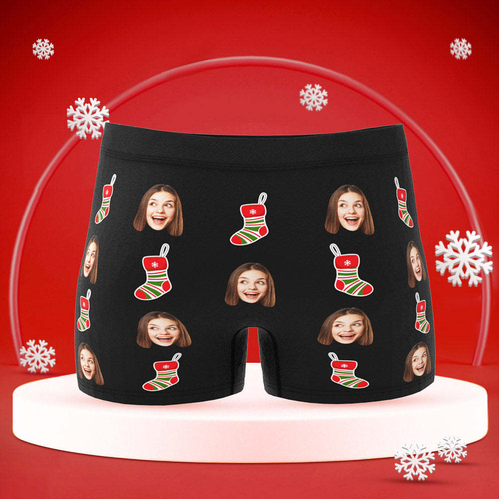 Personnaliser les shorts faciaux boxers Briefs pour hommes avec des photos de petite amie cadeaux de Noël - propriété