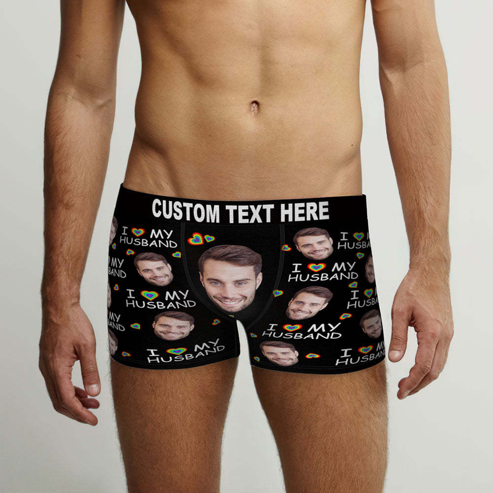 Culotte Boxer Visage Personnalisée J'Aime Mon Mari Cadeau Lgbt Coquin Personnalisé