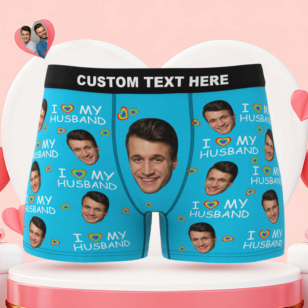 Culotte Boxer Visage Personnalisée J'Aime Mon Mari Cadeau Lgbt Coquin Personnalisé