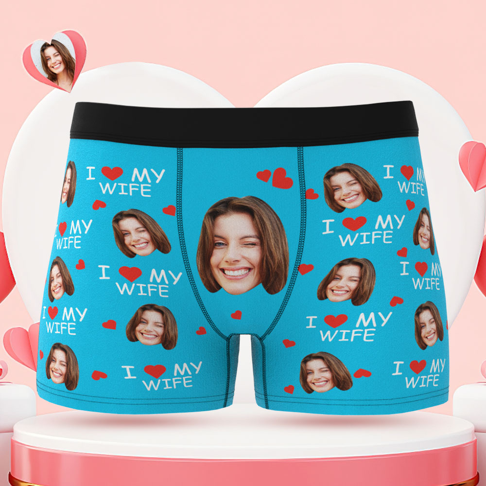 Boxer Visage Personnalisé Culotte J'Aime Ma Femme Cadeau Coquin Personnalisé Pour Lui