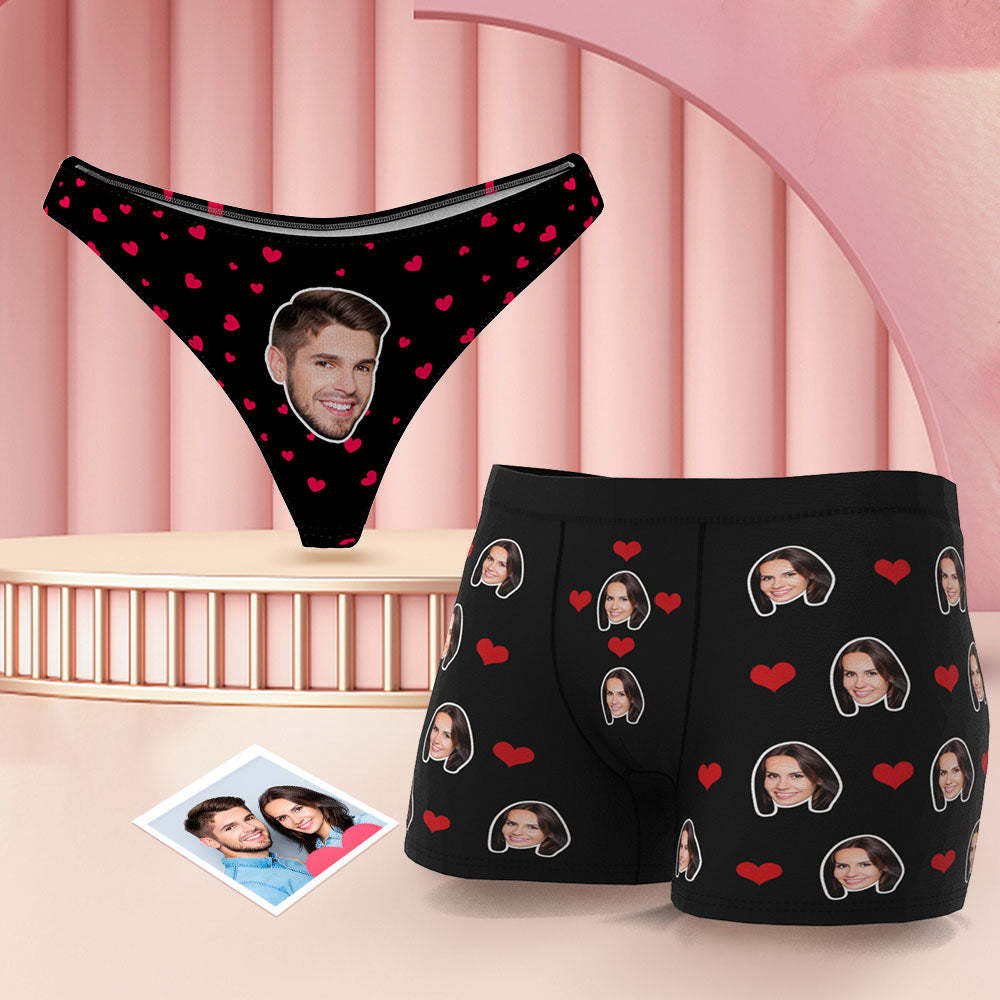 Visage Personnalisé Couple Sous-vêtements Assortis Coeur D'amour Sous-vêtements Dr?les Personnalisés Cadeau De La Saint-valentin - MaPhotocaleconFr