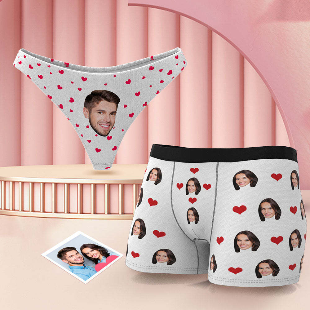 Visage Personnalisé Couple Sous-vêtements Assortis Coeur D'amour Sous-vêtements Dr?les Personnalisés Cadeau De La Saint-valentin - MaPhotocaleconFr
