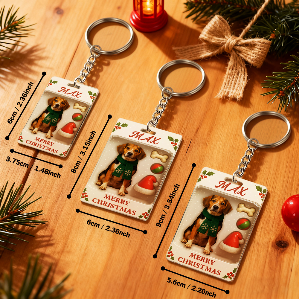 Porte-clés Personnalisé Représentant Un Chien Accroupi : Un Souvenir De Noël Touchant, Un Cadeau Unique Pour Les Amoureux Des Chiens. - MaPhotocaleconFr