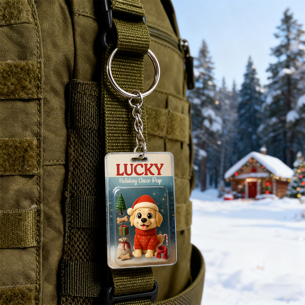 Porte-clés Personnalisé Représentant Un Chien Accroupi : Un Souvenir De Noël Touchant, Un Cadeau Unique Pour Les Amoureux Des Chiens. - MaPhotocaleconFr