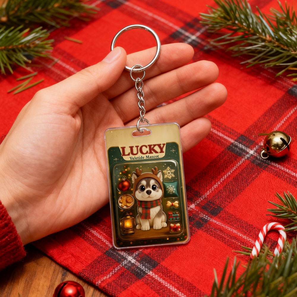 Porte-clés Personnalisé Représentant Un Chien Accroupi : Un Souvenir De Noël Touchant, Un Cadeau Unique Pour Les Amoureux Des Chiens. - MaPhotocaleconFr