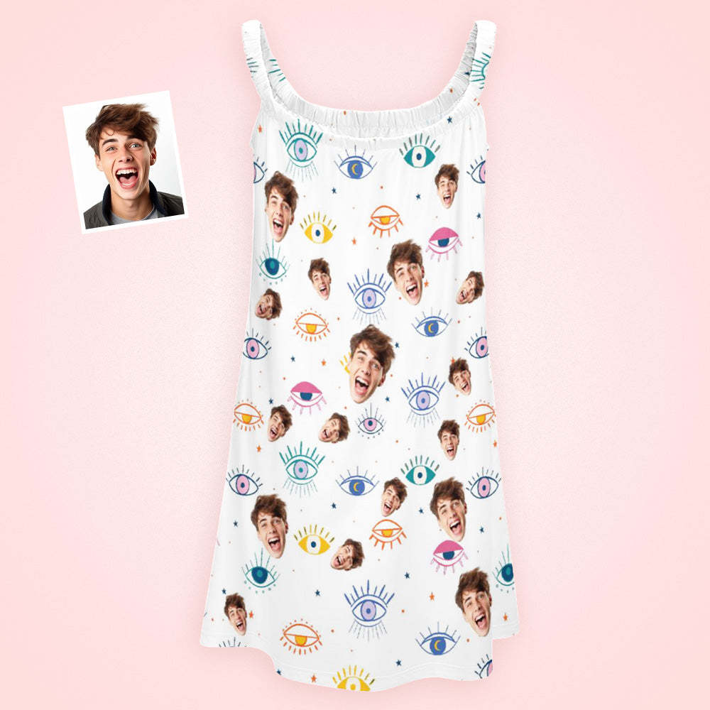 Visage Personnalisé Robe De Nuit De Jour Photo Personnalisée Femmes Longue Chemise De Nuit Yeux Drôles - MaPhotocaleconFr