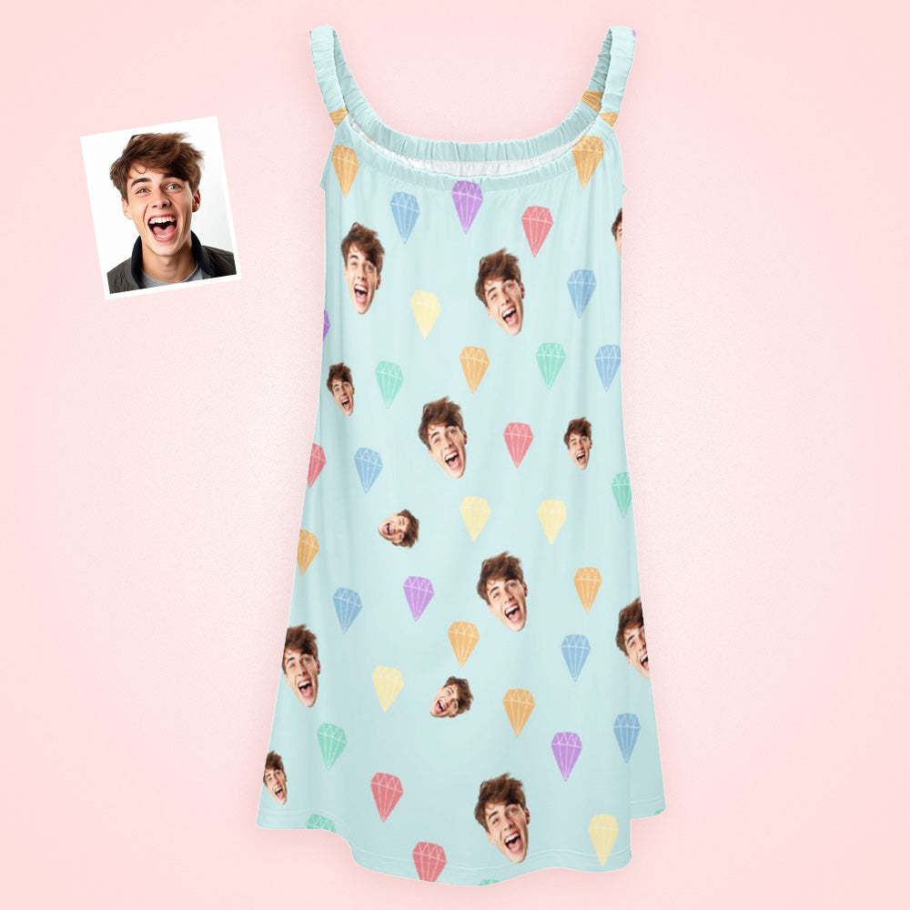 Visage Personnalisé Robe De Sommeil Diurne Photo Personnalisée Femmes Longue Chemise De Nuit Diamant Cadeau Coloré - MaPhotocaleconFr