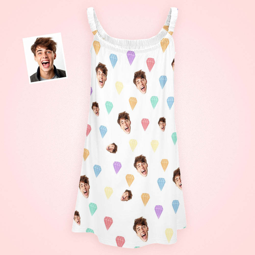 Visage Personnalisé Robe De Sommeil Diurne Photo Personnalisée Femmes Longue Chemise De Nuit Diamant Cadeau Coloré - MaPhotocaleconFr