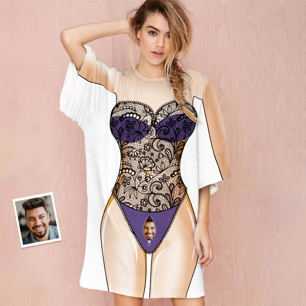 Chemise De Nuit Personnalisée Avec Visage De Petit Ami, Pyjama Personnalisé Amusant - MaPhotocaleconFr