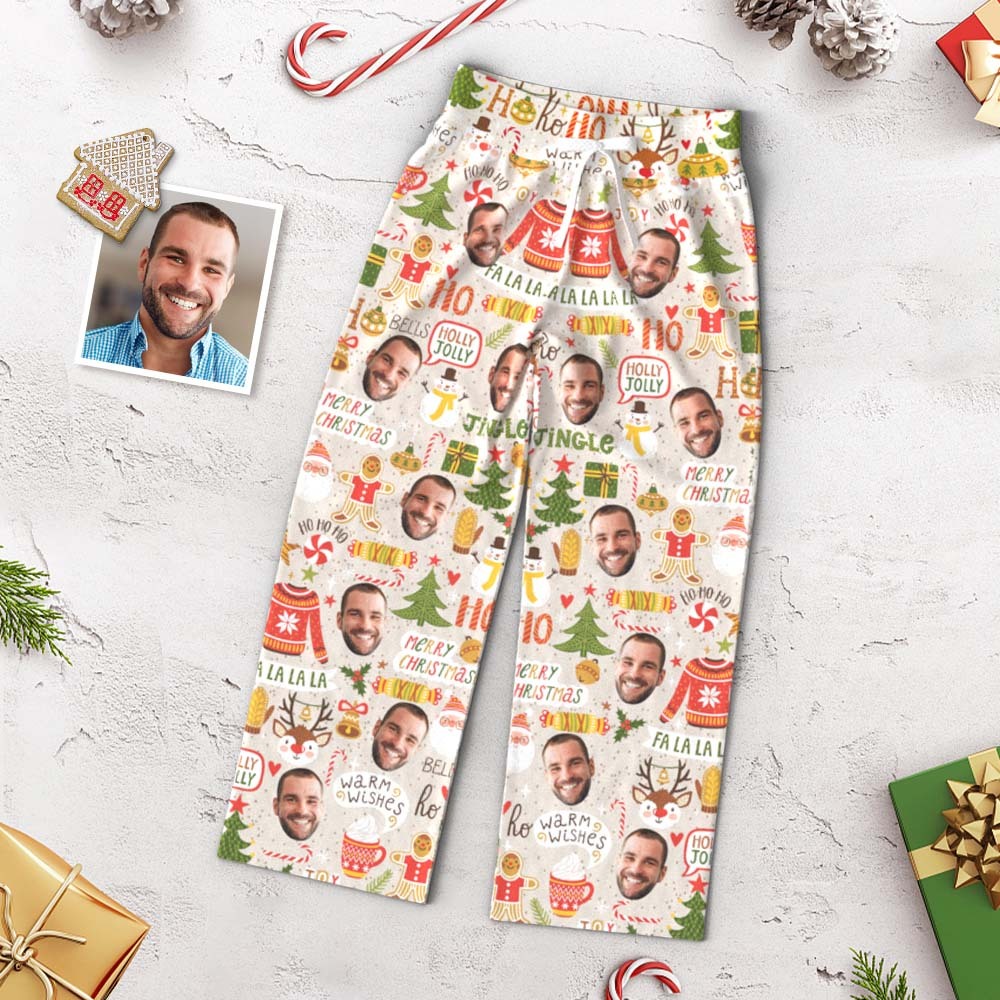 Pantalon De Visage Personnalisé Pantalon De Pyjama Ample À Jambes Larges Pour Femme Joyeux Noël Hohoho - MaPhotocaleconFr