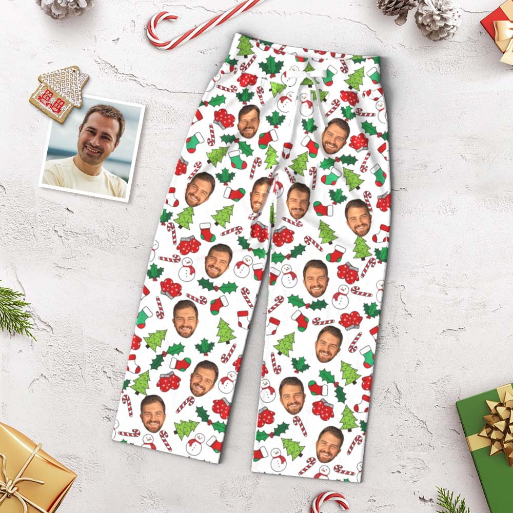 Pantalon De Visage Personnalisé Pantalon De Pyjama Ample À Jambes Larges Pour Femme Gui Joyeux Noël - MaPhotocaleconFr