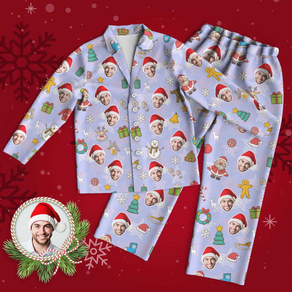 Pyjama Visage Personnalisé Pyjama Photo Violet Personnalisé Cadeaux De Noël Pour La Famille - MaPhotocaleconFr