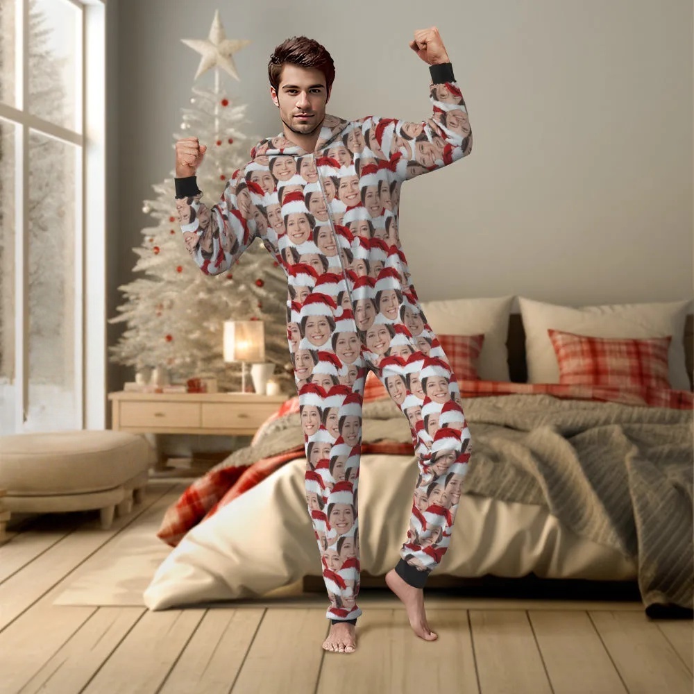Pyjama De Noël Personnalisé Face Mash Onesies, Vêtements De Nuit Une Pièce, Cadeau De Noël
