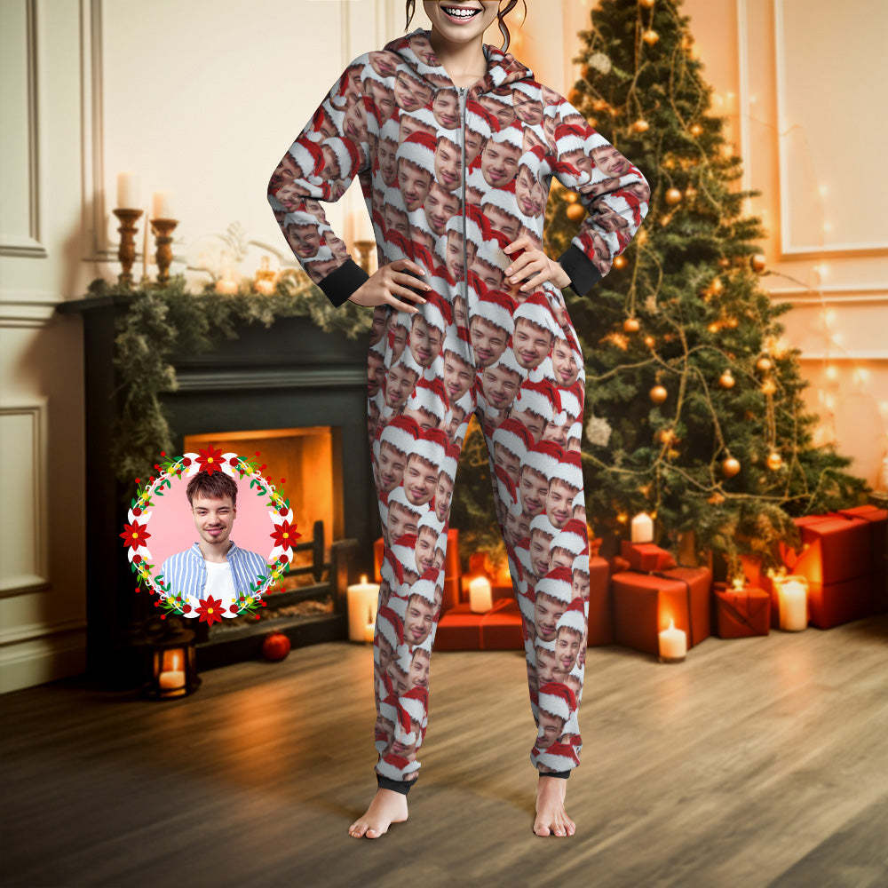 Pyjama De Noël Personnalisé Face Mash Onesies, Vêtements De Nuit Une Pièce, Cadeau De Noël - MaPhotocaleconFr