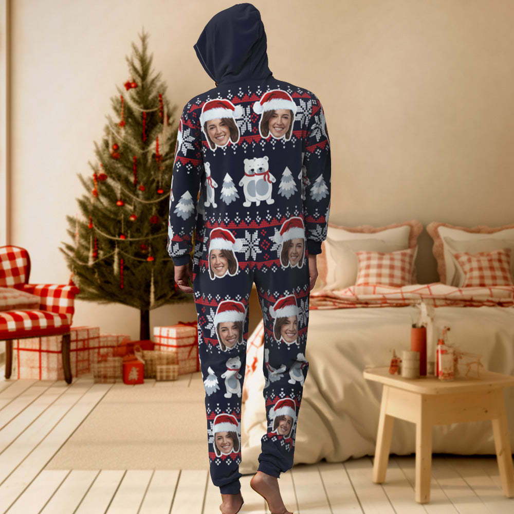 Pyjama Une Pièce Avec Visage Personnalisé, Ours De Noël, Vêtements De Nuit, Cadeau De Noël - MaPhotocaleconFr