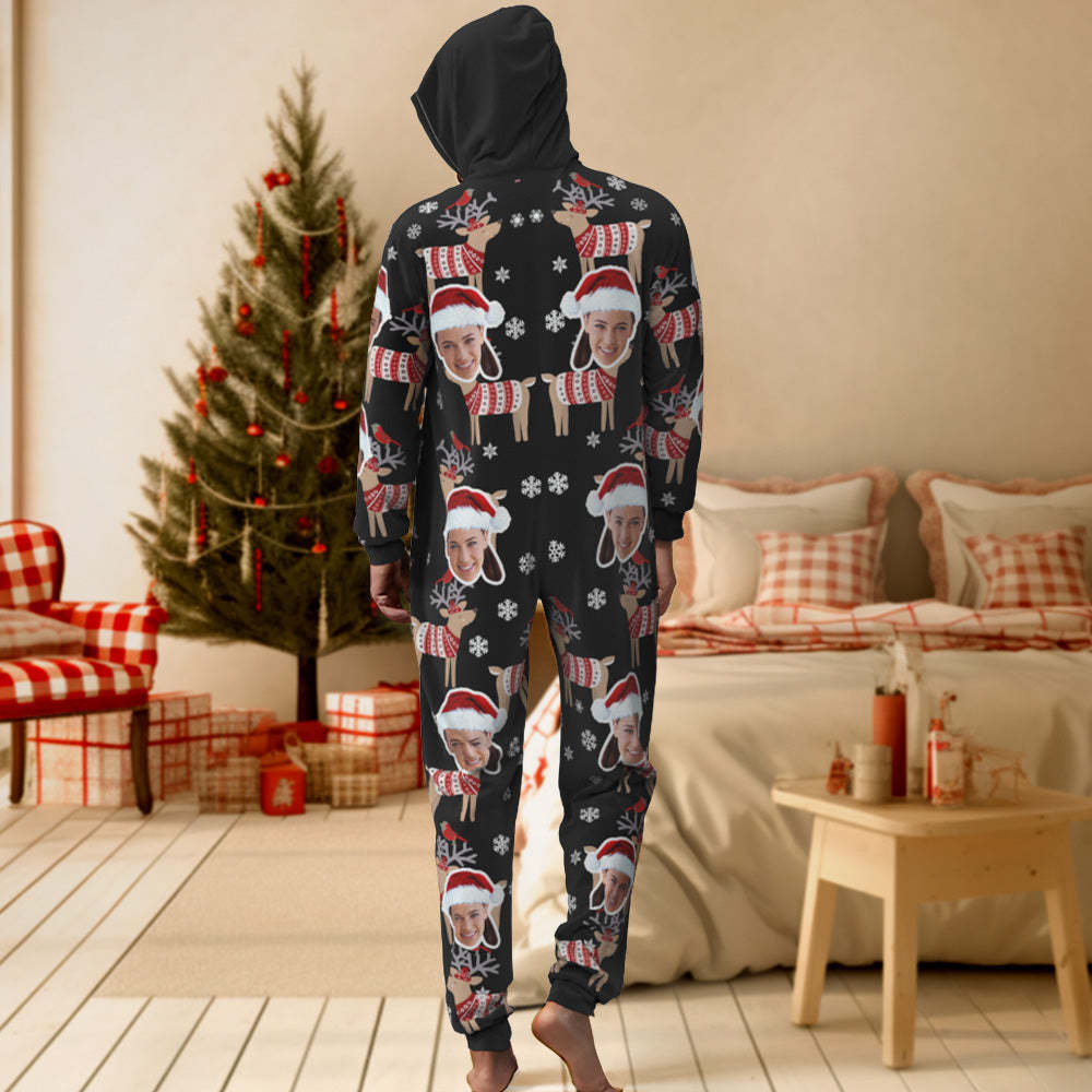 Pyjama De Noël Personnalisé Avec Visage D'élan, Vêtements De Nuit Une Pièce, Cadeau De Noël - MaPhotocaleconFr