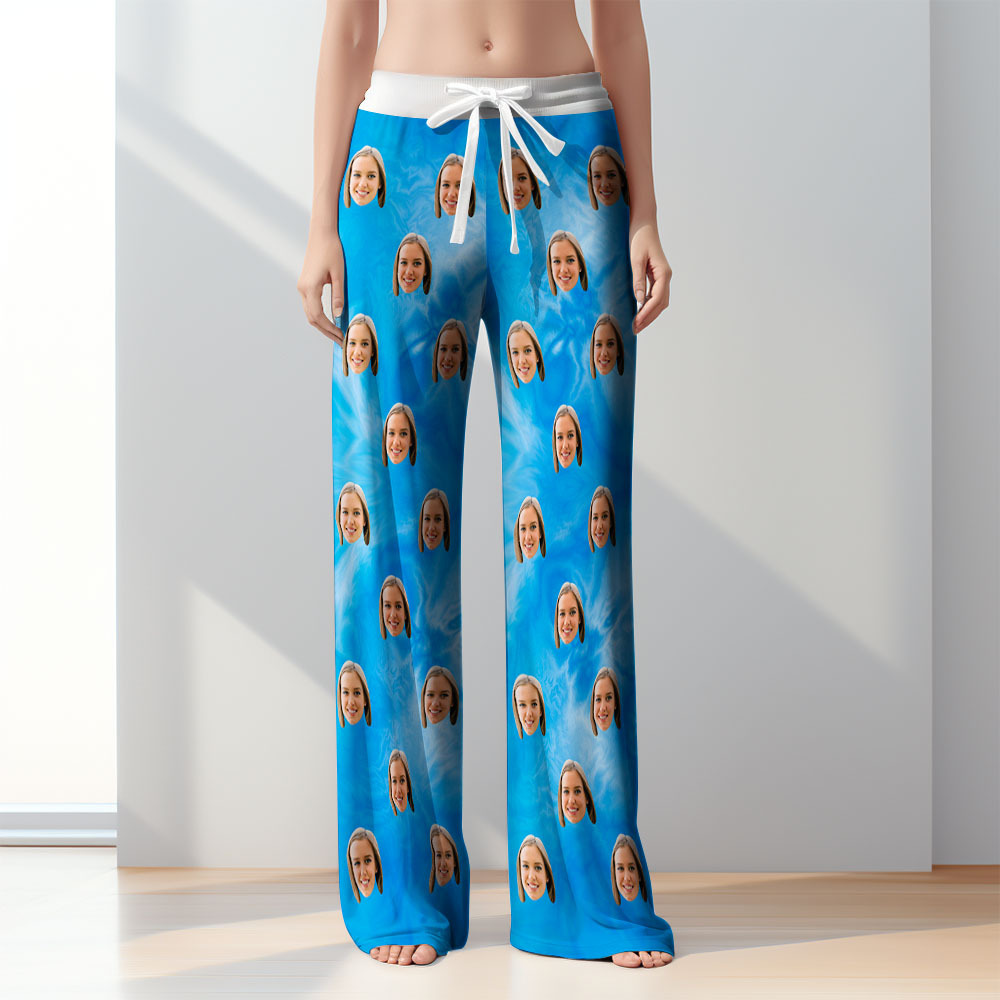 Pantalon De Pyjama Tie-dye Personnalisé Pour Femmes, Pantalon De Pyjama Bleu Clair - MaPhotocaleconFr