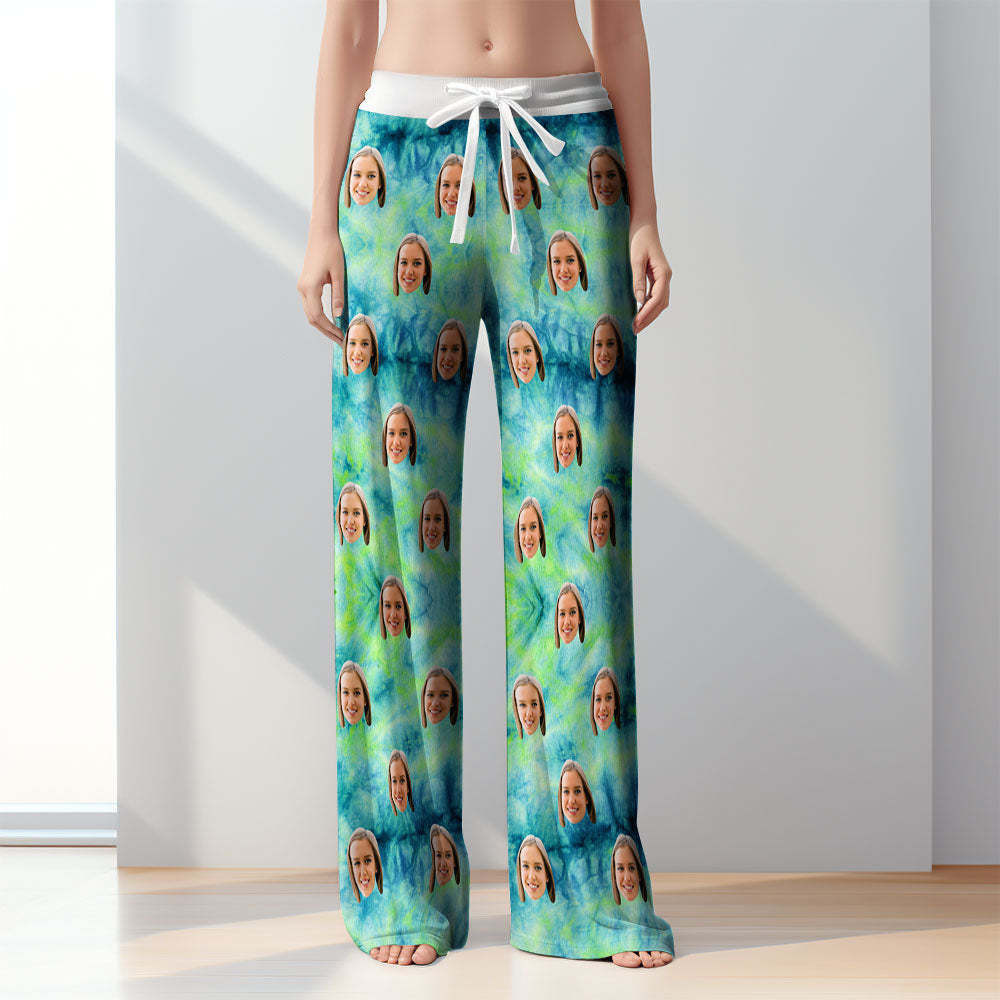 Pyjama Tie-dye Personnalisé Pour Femmes, Pantalon De Pyjama Vert - MaPhotocaleconFr