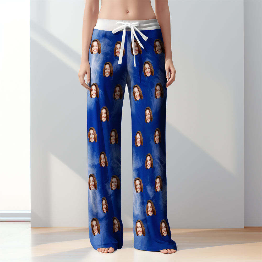 Pyjama Tie-dye Personnalisé Pour Femmes, Pantalon De Pyjama Tie-dye Bleu - MaPhotocaleconFr