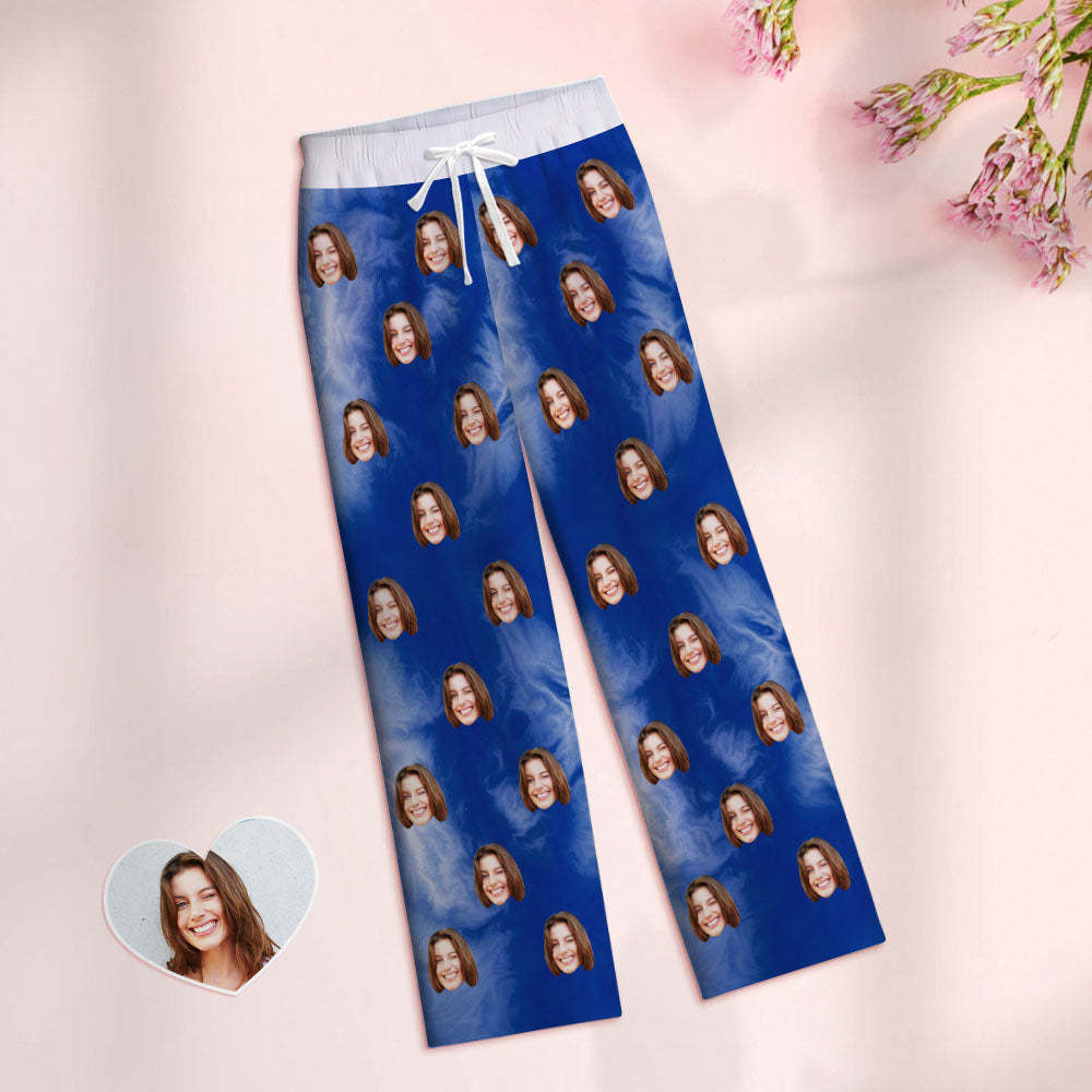 Pyjama Tie-dye Personnalisé Pour Femmes, Pantalon De Pyjama Tie-dye Bleu - MaPhotocaleconFr