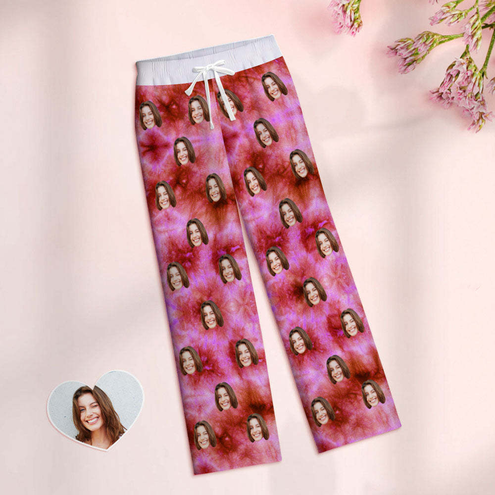 Pyjama Tie-dye Personnalisé Pour Femmes, Pantalon Rose Tie-dye - MaPhotocaleconFr