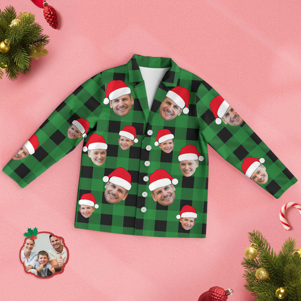 Pyjama Visage Personnalisé Photo Personnalisée Noël Famille Buffalo Plaid Pyjamas - MaPhotocaleconFr