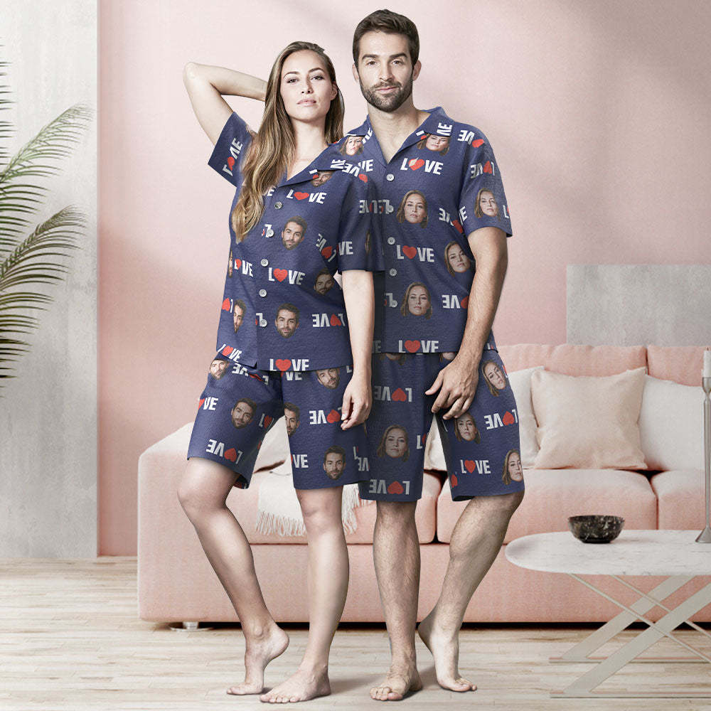 Pyjama Personnalisé À Manches Courtes Pour Le Visage Photo Personnalisée Pyjama Femme Pyjama D'Été Valentine Cadeau - Amour