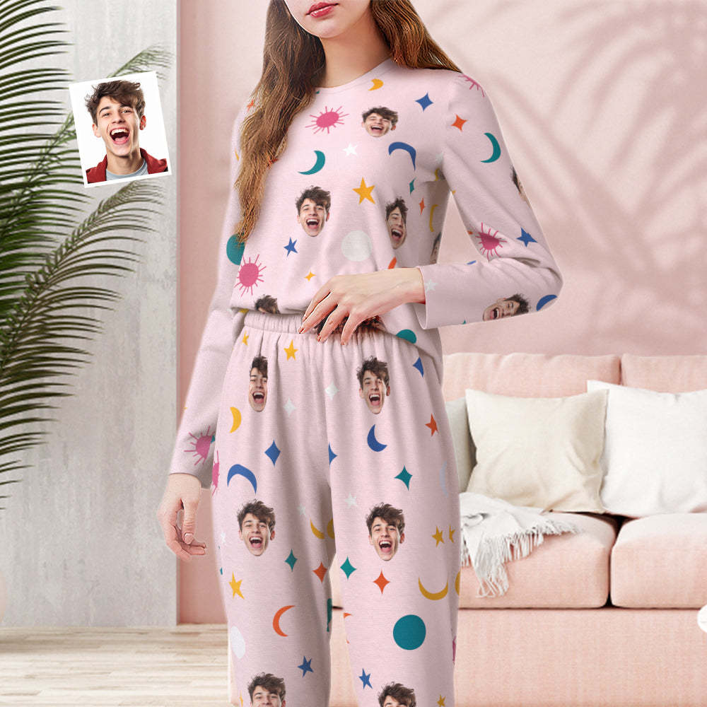 Pyjama Visage Personnalisé Vêtements De Nuit Pyjama Col Rond Personnalisé Cadeau Drôle Pour Les Femmes - MaPhotocaleconFr