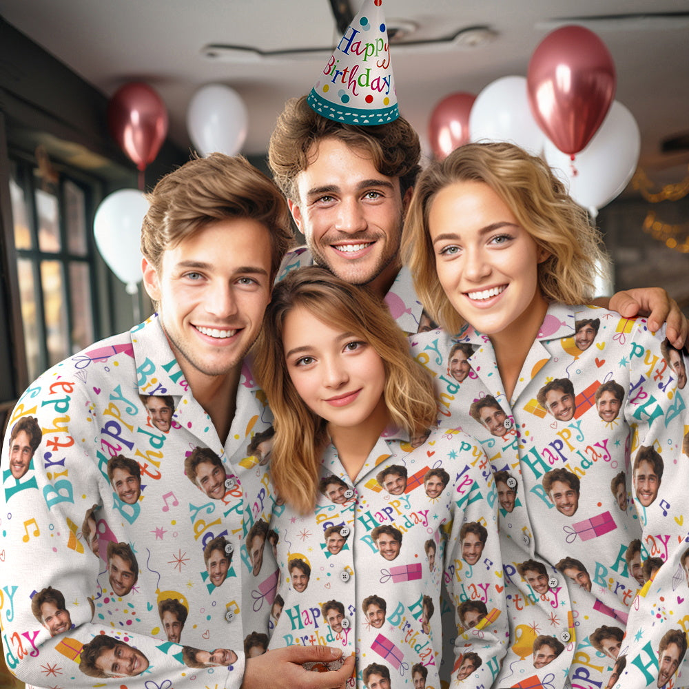 Personnalisé Visage D'anniversaire Pyjamas Personnalisé Photo Partie Vêtements De Nuit Femmes Hommes Coloré Pyjama Ensemble Joyeux Anniversaire