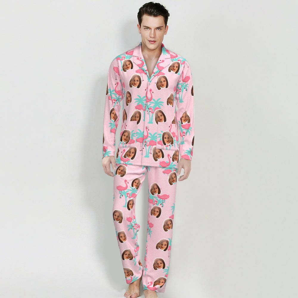 Pyjama Visage Personnalisé Vêtements De Nuit Photo Personnalisée Pyjama Rose Cadeau Flamant Rose Pour Les Amis - MaPhotocaleconFr
