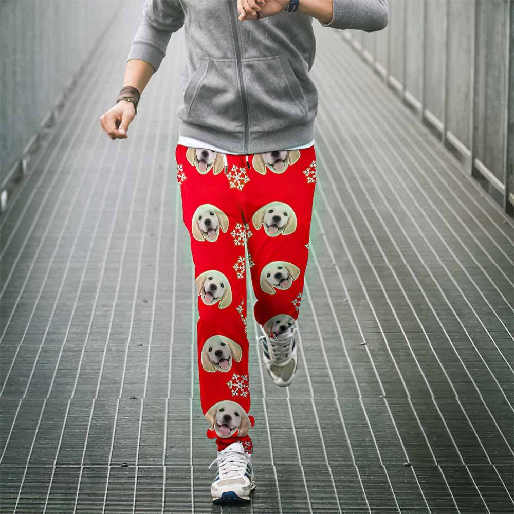 Pantalon De Survêtement De Noël Avec Visage De Chien Personnalisé Joggers Unisexe