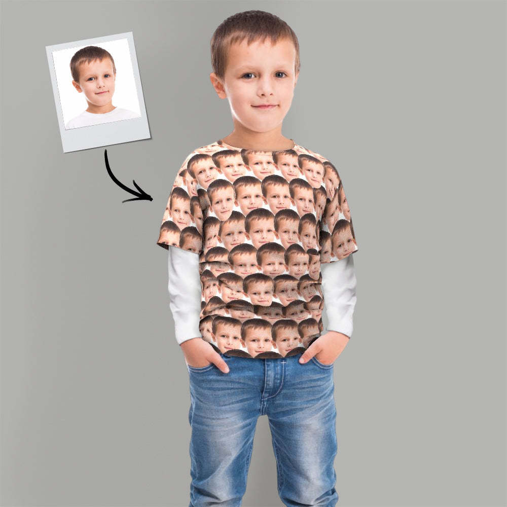 Cadeau De Noël T-shirt Personnalisé My Face All Over Print Tee Mash Face T-shirt Enfant - MaPhotocaleconFr