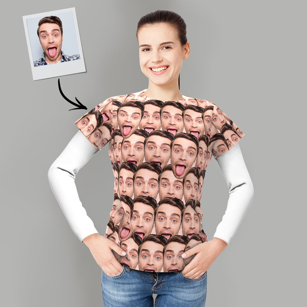 T-shirt Personnalisé Chemise Personnalisée My Face All Over Print Tee Mash Face T-shirt Femme Cadeau unique