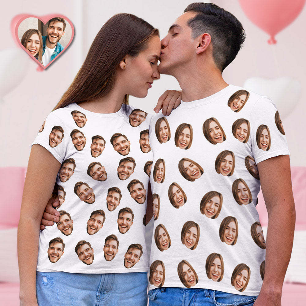 Saint-valentin Personnalisé Mon Visage Partout Imprimé T-shirt Personnalisé Visage Chemise Hommes T-shirt - MaPhotocaleconFr